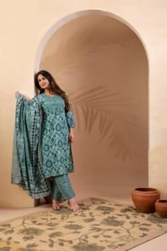 Printed Cotton Neck Work 3 Pc Suit