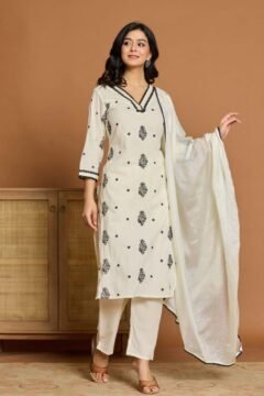 White Cotton Dress 3 Pc Suit
