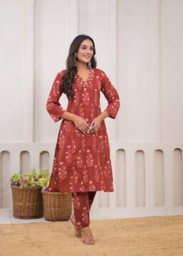 Maroon Printed 2pc Cotton Dress set