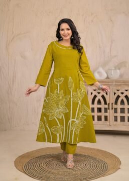 Olive Neck Embroidery 2 Pc Dress Suit
