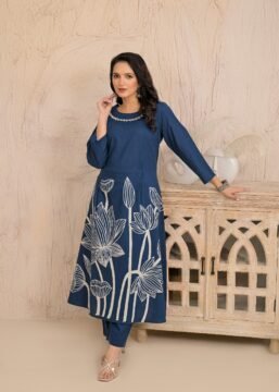Blue Neck Embroidery 2 Pc Cotton Dress Suit