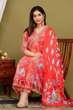 Cotton Shifflee 3 Pc Suit Orange