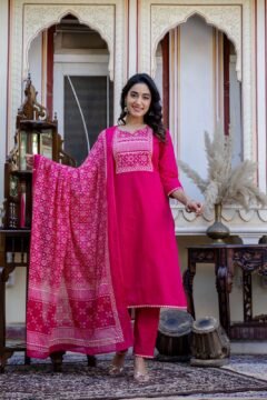 Cotton Printed 3 Pc Suit Pink