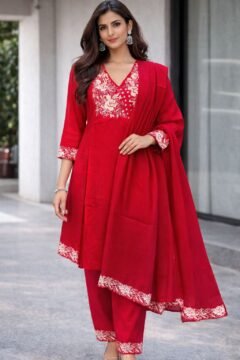 Pink Suit Embroidery Cotton Silk 3pcs Suit